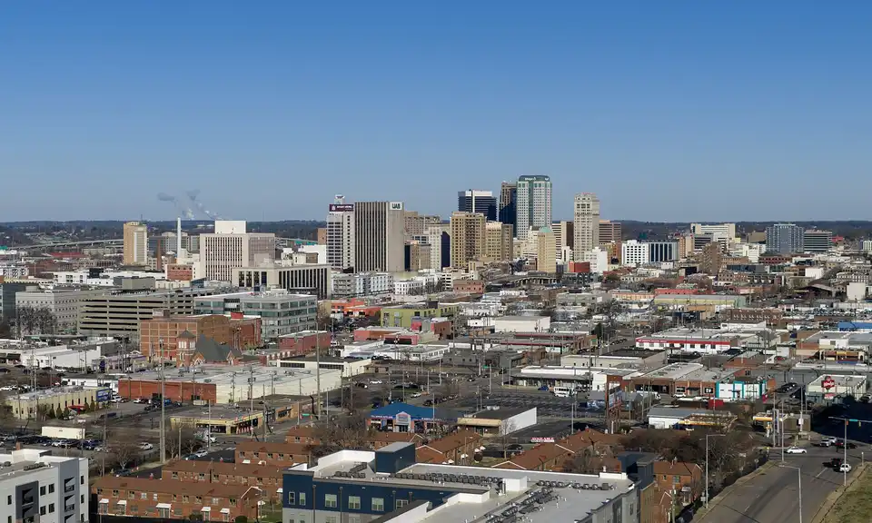 The skyline of Birmingham, Alabama, the 47th-most populous metro area in the US 