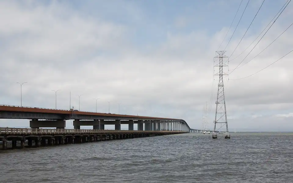 San Mateo-Hayward Bridge from the side of San Mateo, California.