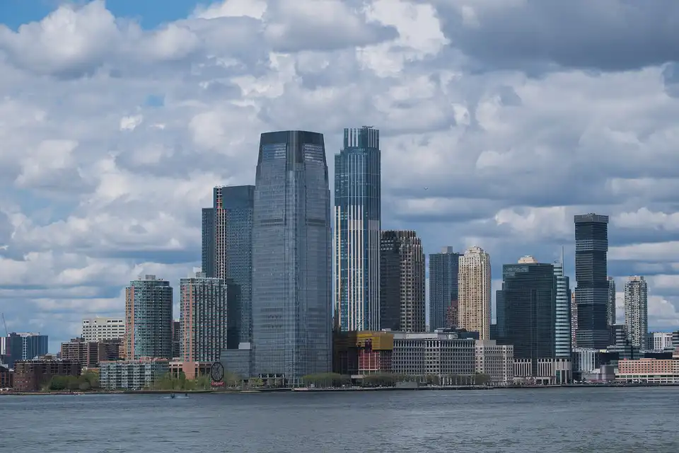 Skyline of Jersey City, New Jersey, from the Hudson River: the Goldman Sachs Tow