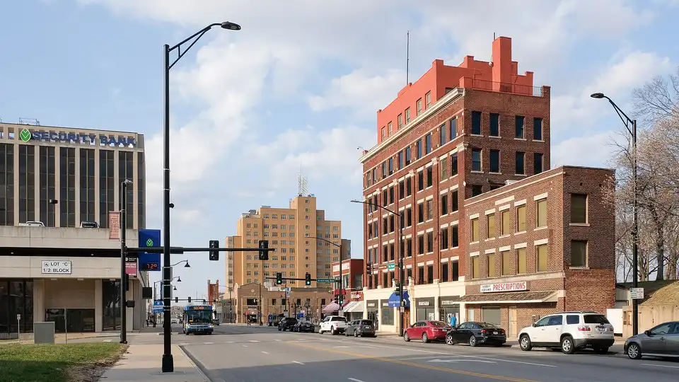 In downtown Kansas City, Kansas, a view to the north from the west side of North