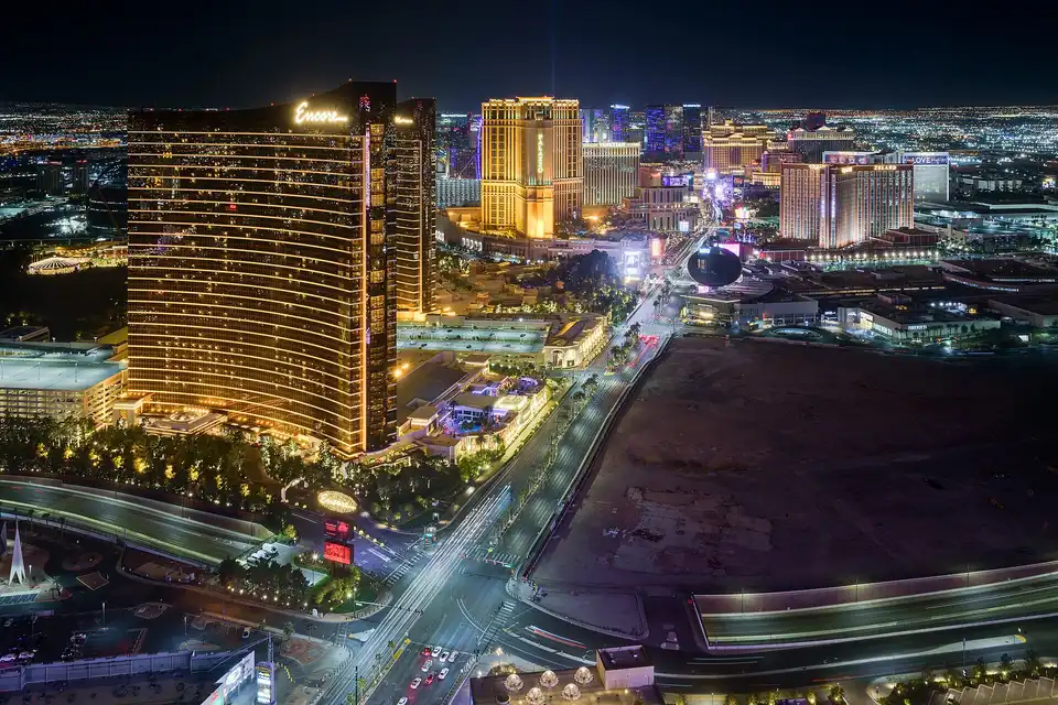 HDR of 3 exposures (+2 to -2), skyline of Las Vegas Strip, Las Vegas, Nevada, fr