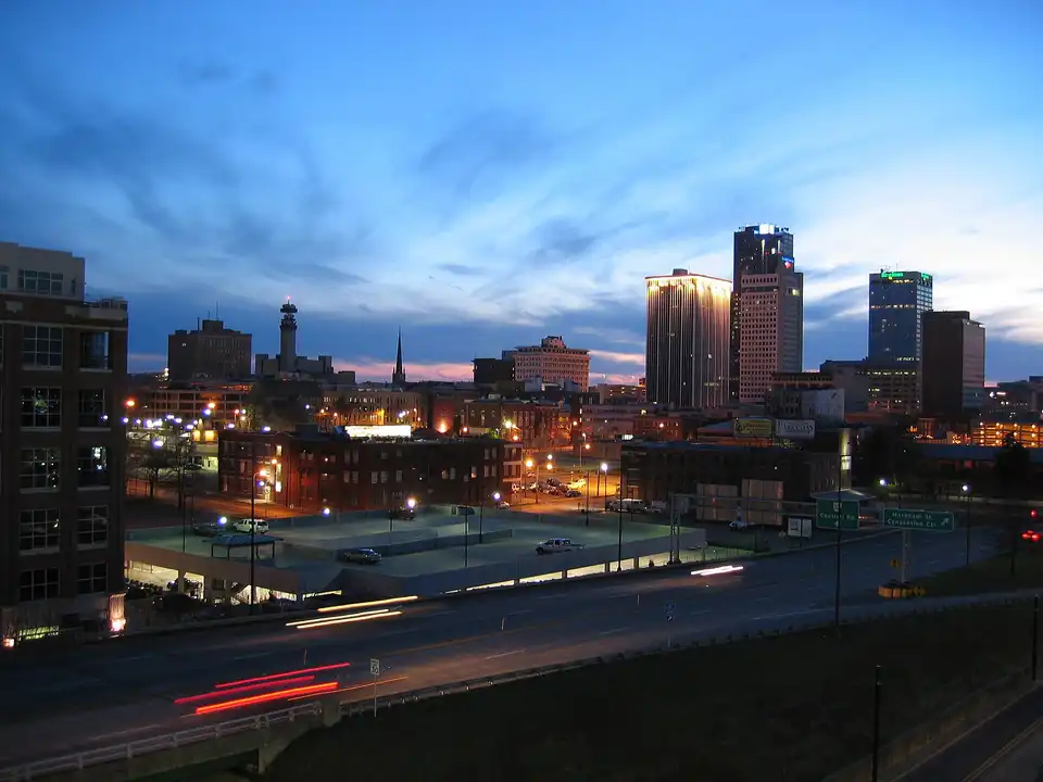 Skyline of Little Rock, Arkansas, photographed from the top of the River Market