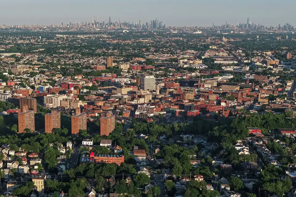 Aerial view of Paterson, New Jersey, a city of 159,732 residents in Passaic Coun